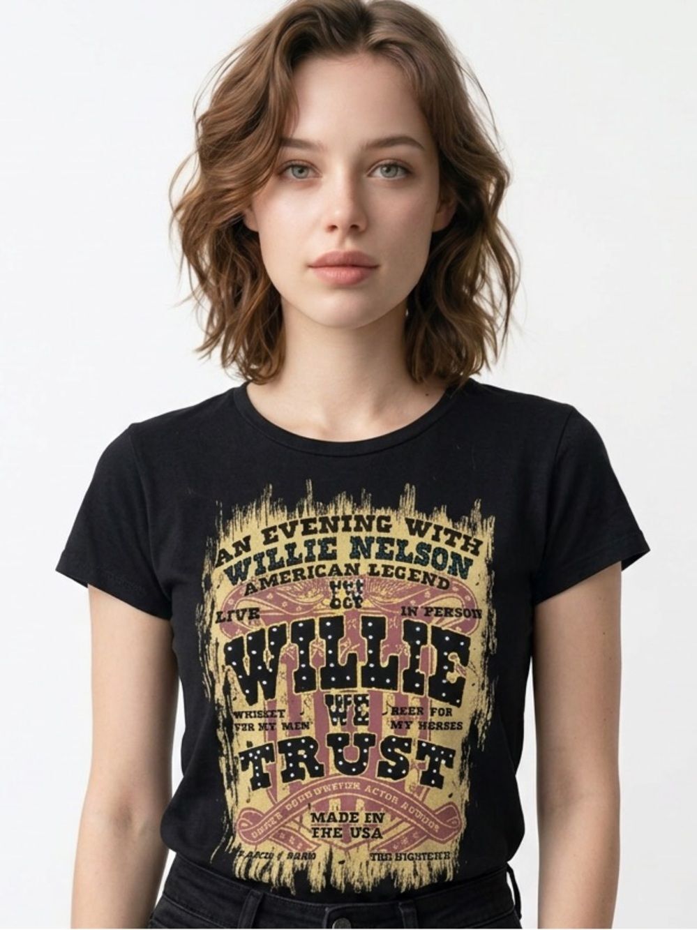 WILLIE NELSON Short Sleeve Embellished Country Tee Women’s Size Small